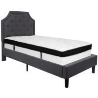 Flash Furniture SL-BMF-13-GG Brighton Twin Size Tufted Upholstered Platform Bed in Dark Gray Fabric with Memory Foam Mattress